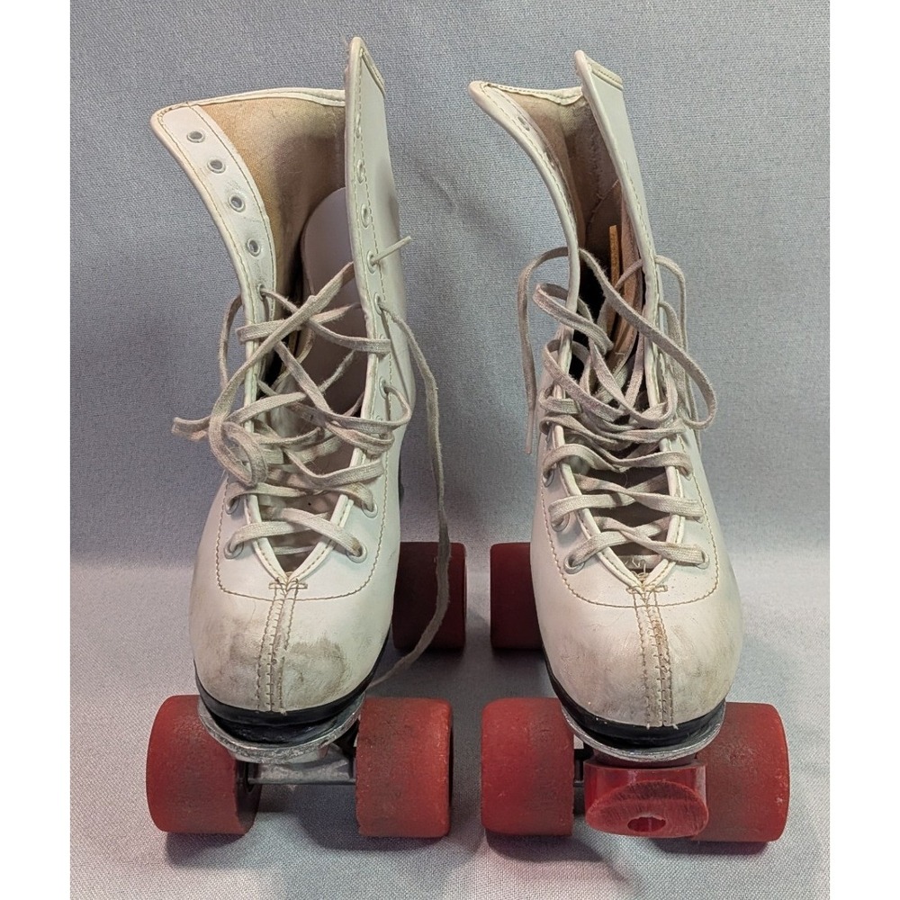 Roller Derby Quad Skates Womens 8 White Fair Vintage Red Wheels High Top